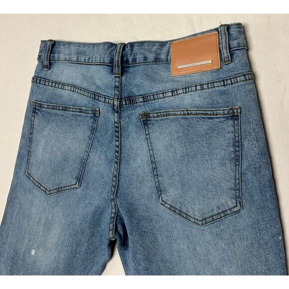 First Row Denim Knee Destroyed Slim Flare Jeans Men’s 32x33 Distressed Repaired - Picture 10 of 14